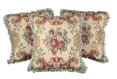 Set of 3 needlepoint pillows with tassels 20 1/2" h x 19" w x 8" d (approx)