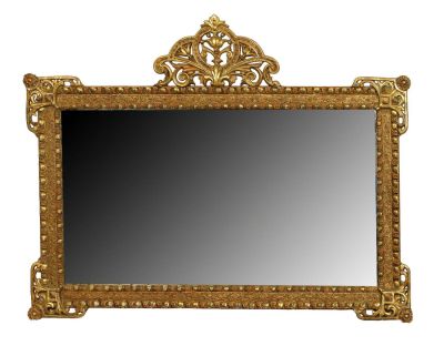 French 19th century gilt wood mirror. Antiqued glass mirror is replacement. 43 3/4"h x 56 5/8"w
