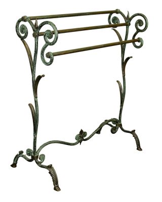 Art Nouveau style verdigris bronze & iron blanket rack. Art Nouveau style verdigris bronze &amp; 