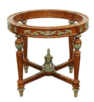 Classical round foyer table base with urn finial and painted polychrome finish. Late 20th 