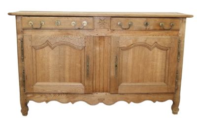 French Provincial buffet bas in bleached oak. 2 drawers over 2 doors. 19th century. 40" h x 68 