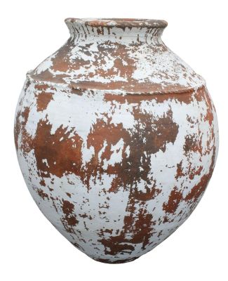 French terra cotta olive oil jar. Partial painted finish. 29 1/2"h x 22"w Condition: Old 
