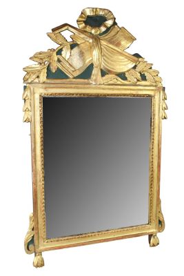 French Louis XVI gold leaf & painted green mirror. French Louis XVI gold leaf &amp; painted 