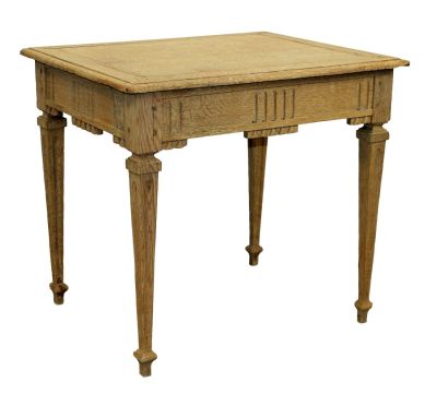 French Directoire style bleached oak side table on tapered legs. Early 20th century. 27 3/4"h x 