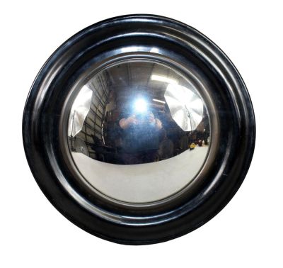 French Napoleon III ebonized wood butler's mirror. French Napoleon III ebonized wood round 