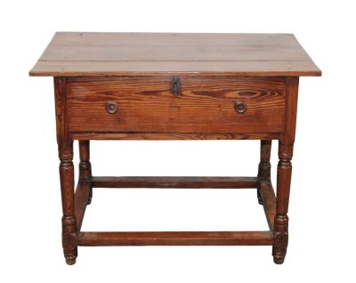 Antique French farmhouse side table in pine. French farmhouse side table in pine. SIngle drawer 