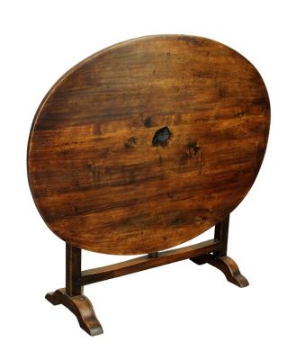 French provincial tilt top vintners table in walnut. 19th century. Flat 27"h x 44 1/4"l x 33 