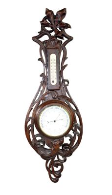 French carved oak wall mount barometer with rooster. French carved oak wall mount Holosterique 