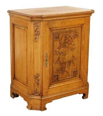 French Provincial carved oak confiturier cabinet. Late 19th century. 30"h x 26"w x 17"d