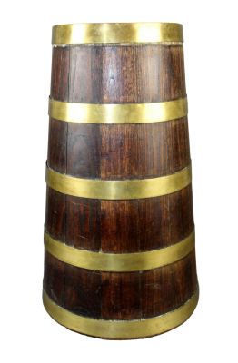 French Gerard Lafitte oak and brass banded umbrella stand. Early /mid 20th century. 20 1/4" h x 
