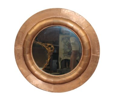 Round copper wrapped mirror. Modern. 32"dia