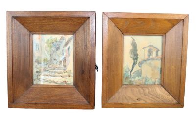 Pair of French watercolor paintings. Mid 20th century. Overall approx: 11" h x 9 3/4" w Sight 