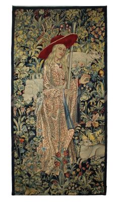 Flemish figural tapestry with woman with red hat. Flemish tapestry with woman in red hat. Mid 
