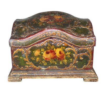 Italian Baroque style polychrome wooden box with flowers. 19th century. 12 1/4"h x 17 1/2"w x 