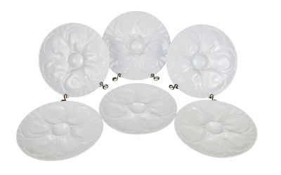 Lot of 6 French Pillivuyt white oyster plates 9 1/4" diam