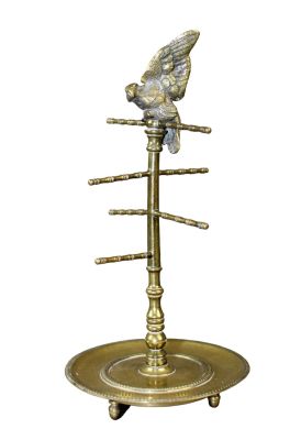 French bronze ring holder with bird. Early 20th century. 6 1/2" h x 3 1/4" diam