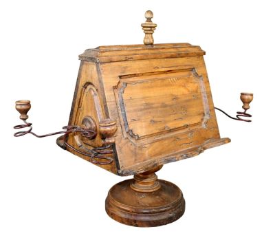 French pine double-sided table top book rest with candle holder. French pine double-sided table 