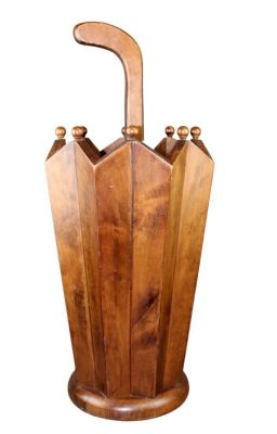 French wooden umbrella-form umbrella stand. Mid 20th century. 27 1/4" h x 12 1/2" sq. (approx)