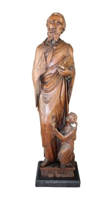 French carved oak sculpture of St. Matthew (S. Matthaeus). 19th century. 23 1/2" h x 6 1/4" w x 