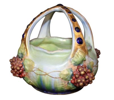 Austrian Amphora Art Nouveau pottery vase. With raised grape clusters. Marked Amphora Austria 
