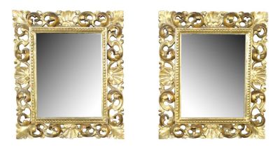 Pair of Italian pierce carved gilt wood mirrors. Mid 20th century. Each approx: 13 3/4" l x 11 