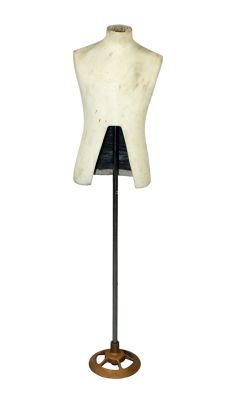 Antique English dress maker's mannequin stamped Hackett London. 66"h x 16"w Condition: some 