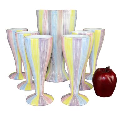 Set of 6 Italian San Polo ceramic flutes with pitcher. Set of 6 Italian San Polo ceramic flutes 