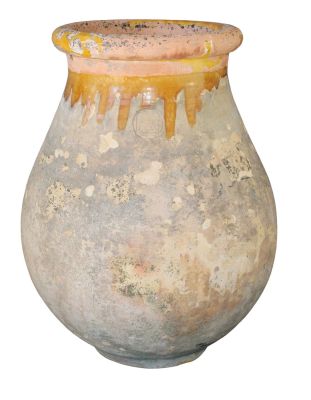 French drip glazed terra cotta biot jar. French drip glazed terra cotta biot olive jar. 20 3/8" 
