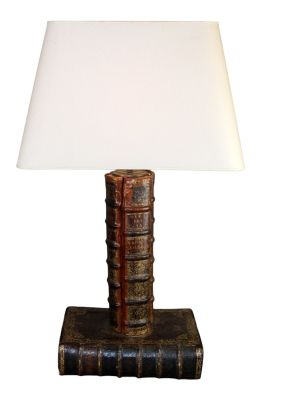 Continental leather book table lamp. With shade: 31 1/2" h x 19" w x 12 1/8" d Base of lamp: 12 