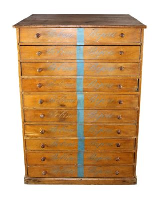 French multi-drawer jewelry chest from a jewelry store. Drawers marked Bobine Bijou. Mid 20th 