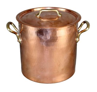French hammered copper Williams Sonoma lidded stock pot. Marked Williams Sonoma France. 11 