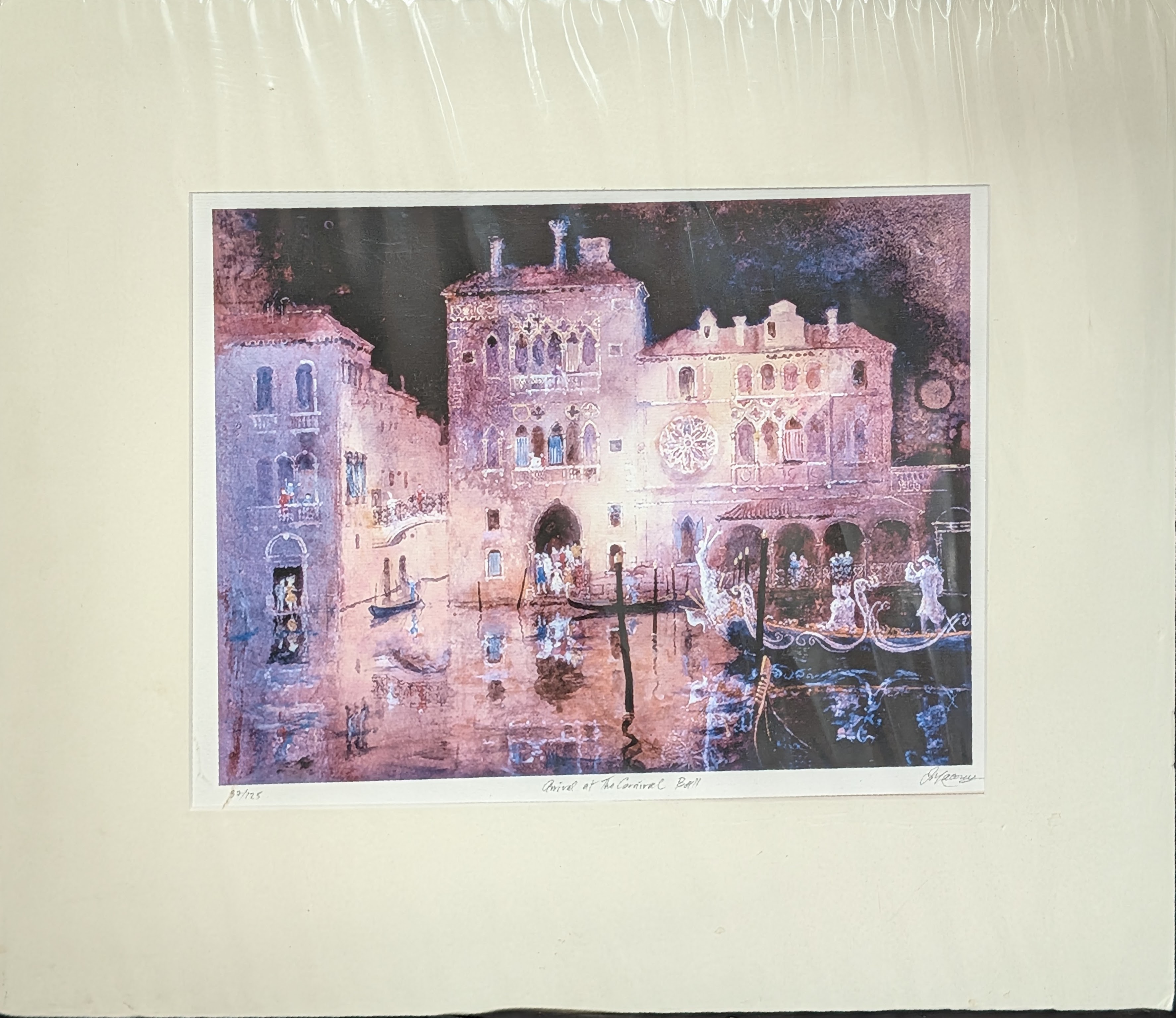Arrival at The Carnival Ball (Venice), print, signed in pencil, H.27cm W.35cm