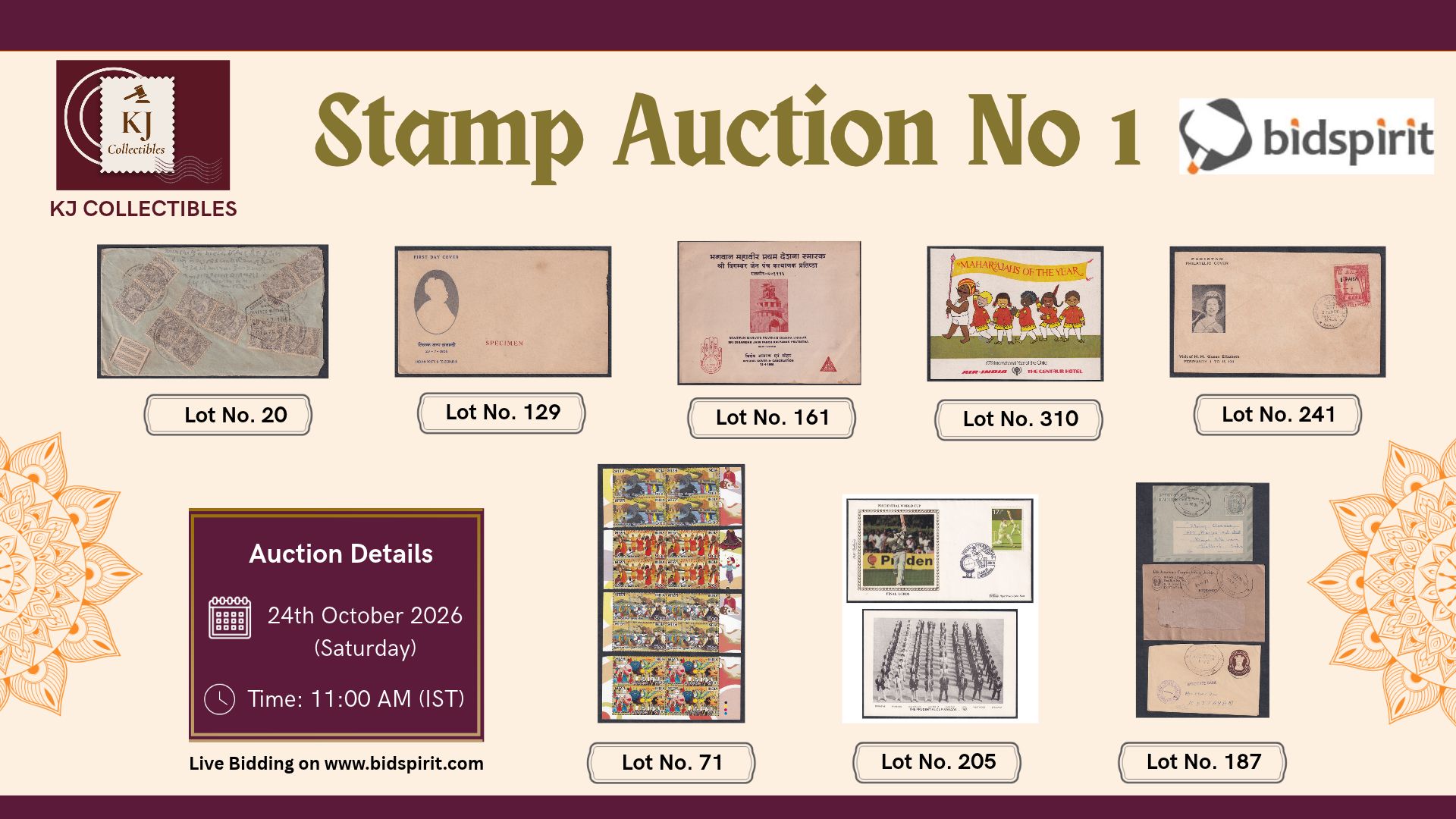 K J Collectibles | Auction 01 | The ₹100 Stamp Auction