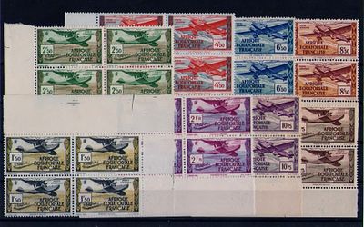 Французские колонии. Экваториальная Африка 1937г. YVERT №1-8, авиа.Состояние **, квартблоки