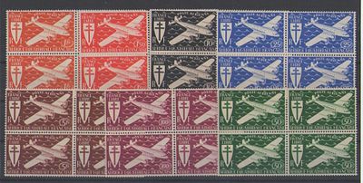Французские колонии. Экваториальная Африка 1941г. YVERT №22-28, авиа.Состояние **, квартблоки