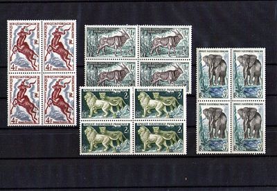 Французские колонии. Экваториальная Африка 1957 г. YVERT №238-241, квартблоки. Состояние **