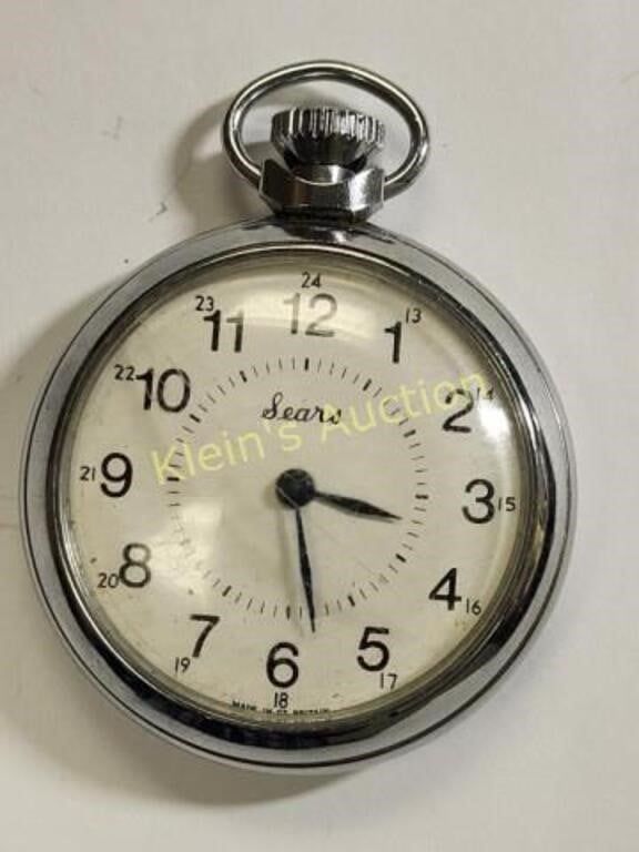 sears great Britain pocket watch wind up vintage. works! see pics rare great Britain Sears