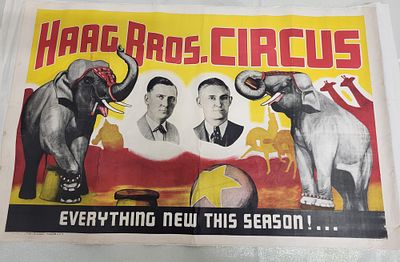 1937 haag bros circus poster temple litho 28" x 42". from estate collection very nice on linen 