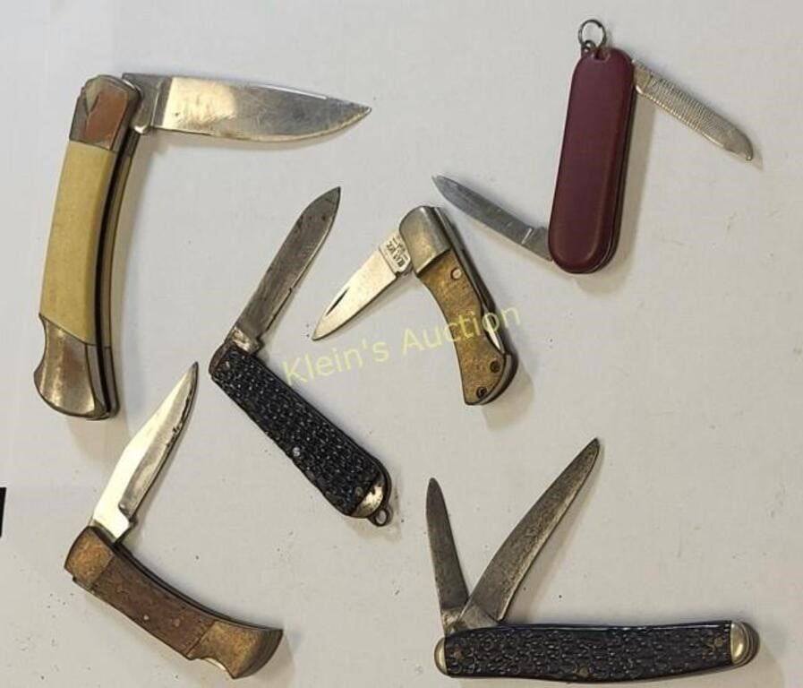 pocket knives collection lot of 6 folding, lock, antique too 
several nice old knives too! bear 