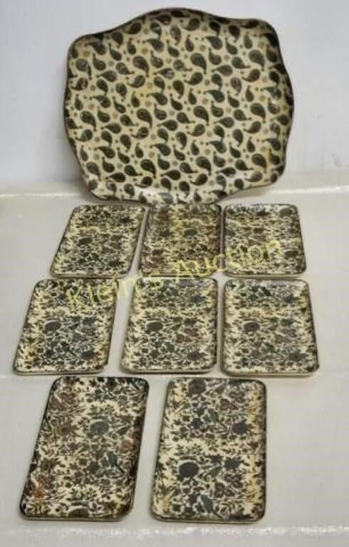 mid Century trays lot of 9 alfred e knobler. large 14" x 12" master tray and 8 smaller 7 3/4" x 