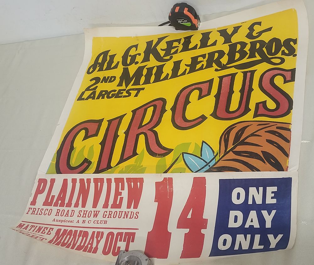 orig 1950's AL G Kelly & Miller bros tiger circus poster 31 1/"2" X28 1/4" . orig 1950's AL G 
