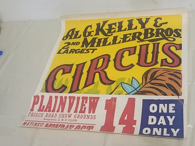 orig 1950's AL G Kelly & Miller bros tiger circus poster 31 1/"2" X28 1/4". orig 1950's AL G 