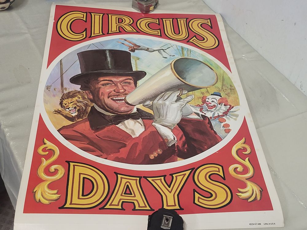vtg kraft litho circus poster double sided EXC!. 38" x 25" from estate collection heavy stock 
