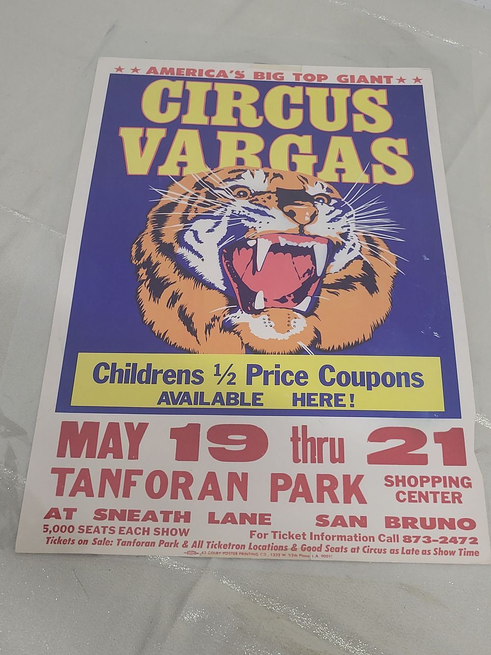 circus vargas poster tiger original 14" x 21 3/4". from estate collection see pics