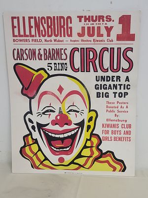 original circus carson & barnes poster 1960's? sup. central show printing co. 22" x 28" heavy 
