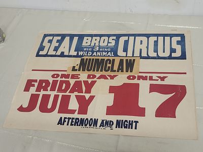 early seal bros circus paper poster Washington!. 21" x 28" paper poster early example see pics 