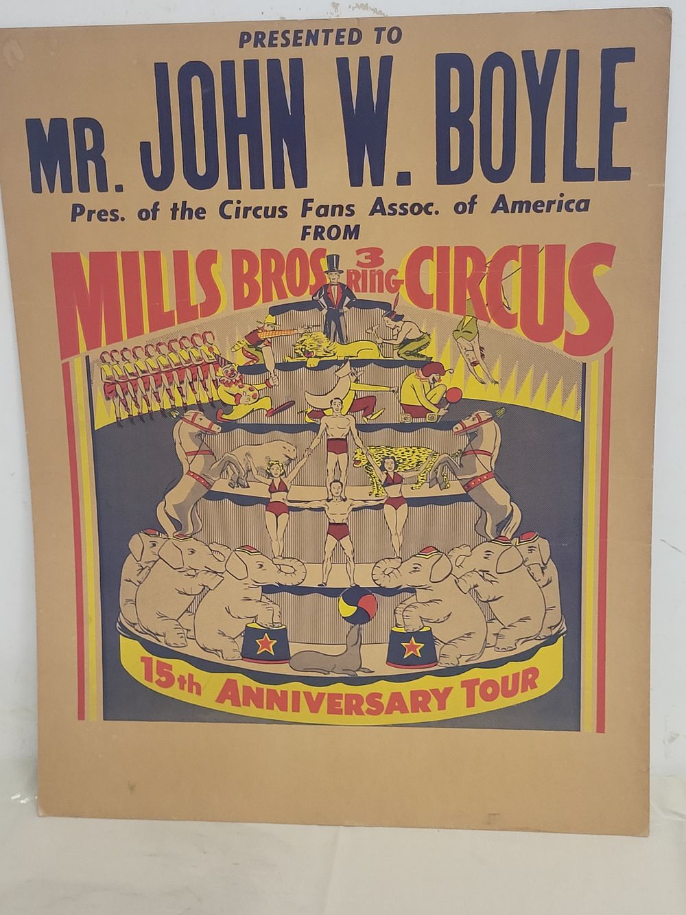 mills bros circus poster john w boyle 1955 15th anniversary. in great shape nice colors 22" x 