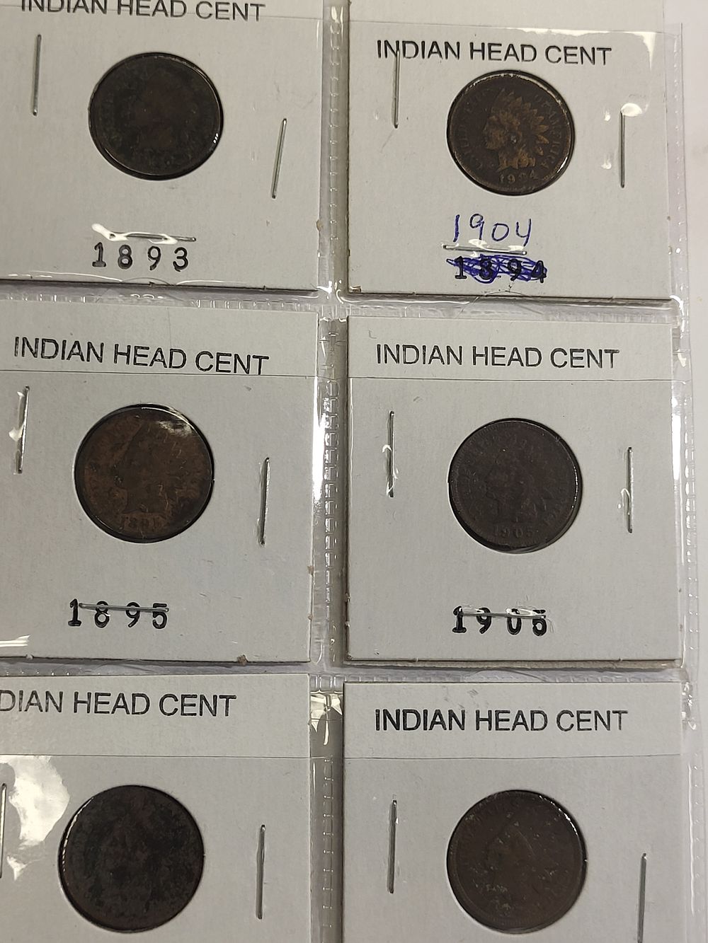 lot of 6 Indian head cents pennies 1893-1907. 1893, 95, 1904, 1905, 1906 all 6 forone bid see pics