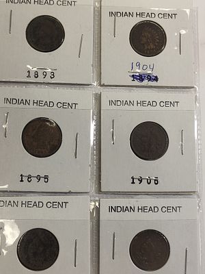 lot of 6 Indian head cents pennies 1893-1907. 1893, 95, 1904, 1905, 1906 all 6 forone bid see pics