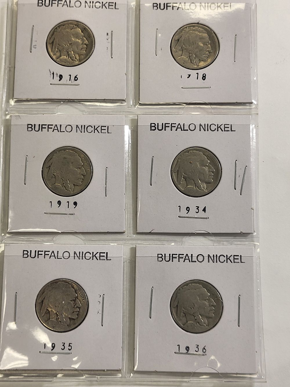 lot of 6 buffalo nickels us coin 1916-36. 1916,18,19,34,35,36 all 6 for one bid seepics
